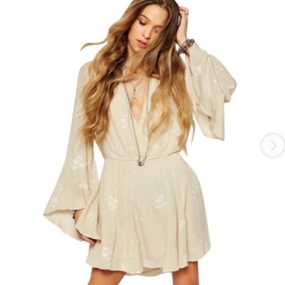 Free People Cream Long Sleeve Dress